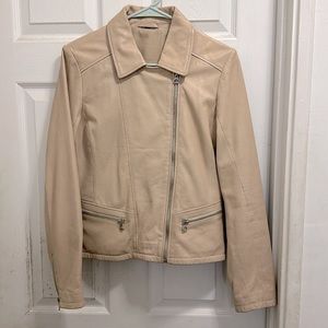 Echtes Leder Moto Leather Jacket Cream Size Large